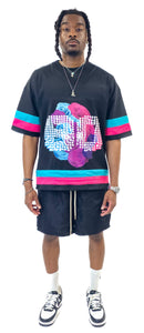 80 Concrete Roses, Jersey (fuchsia, Teal) Black