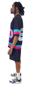 80 Concrete Roses, Jersey (fuchsia, Teal) Black