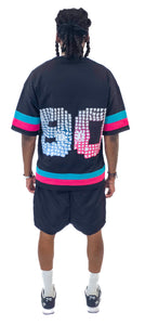 80 Concrete Roses, Jersey (fuchsia, Teal) Black